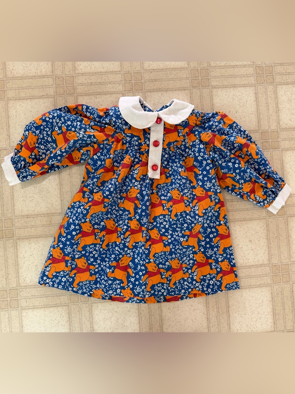 Vintage 70s Winnie the Pooh Dress Collar Handmade 2T